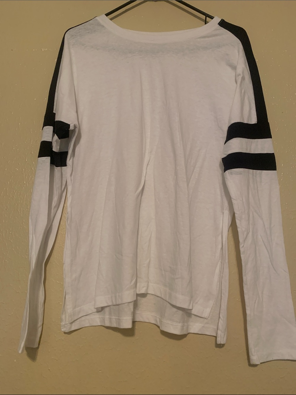 NWOT bcg White Long-Sleeve Tee with Black Shoulder and Sleeve Stripes